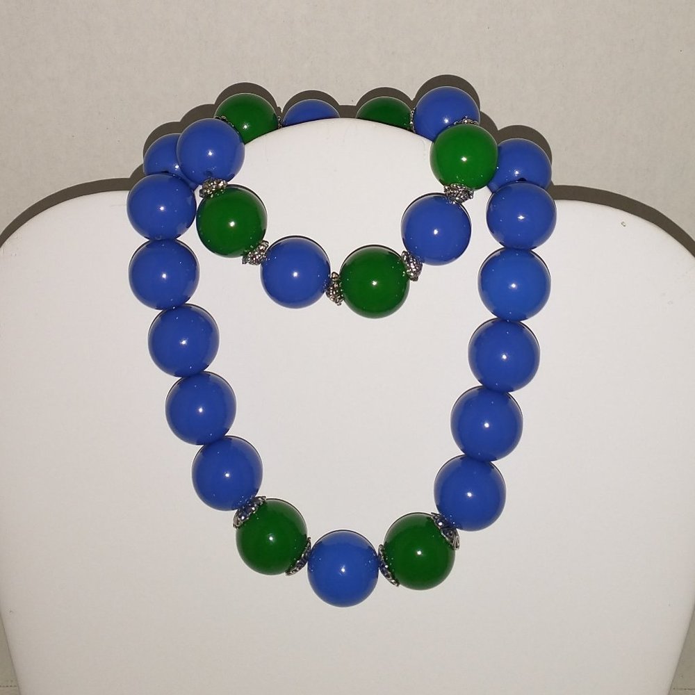 Beautiful Blue and Green Necklace Bracelet Set / Statement Jewelry Set